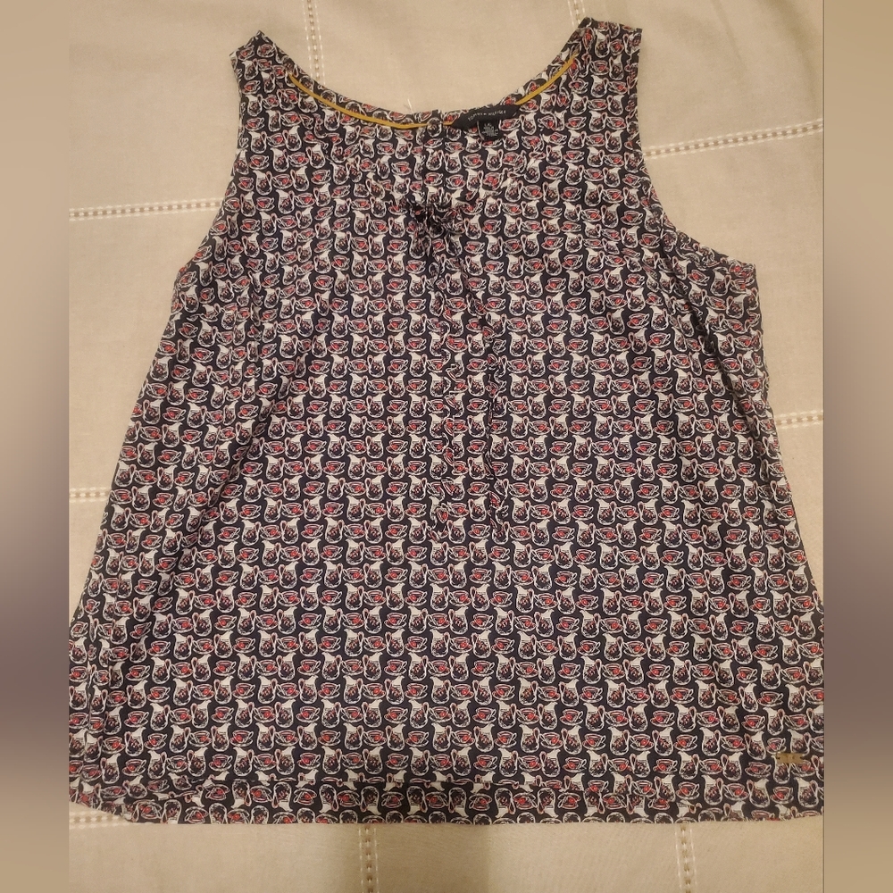 Tommy Hilfiger Top Sleeveless Tea Cups & Pitcher 100% Cotton Lightweight Sz L